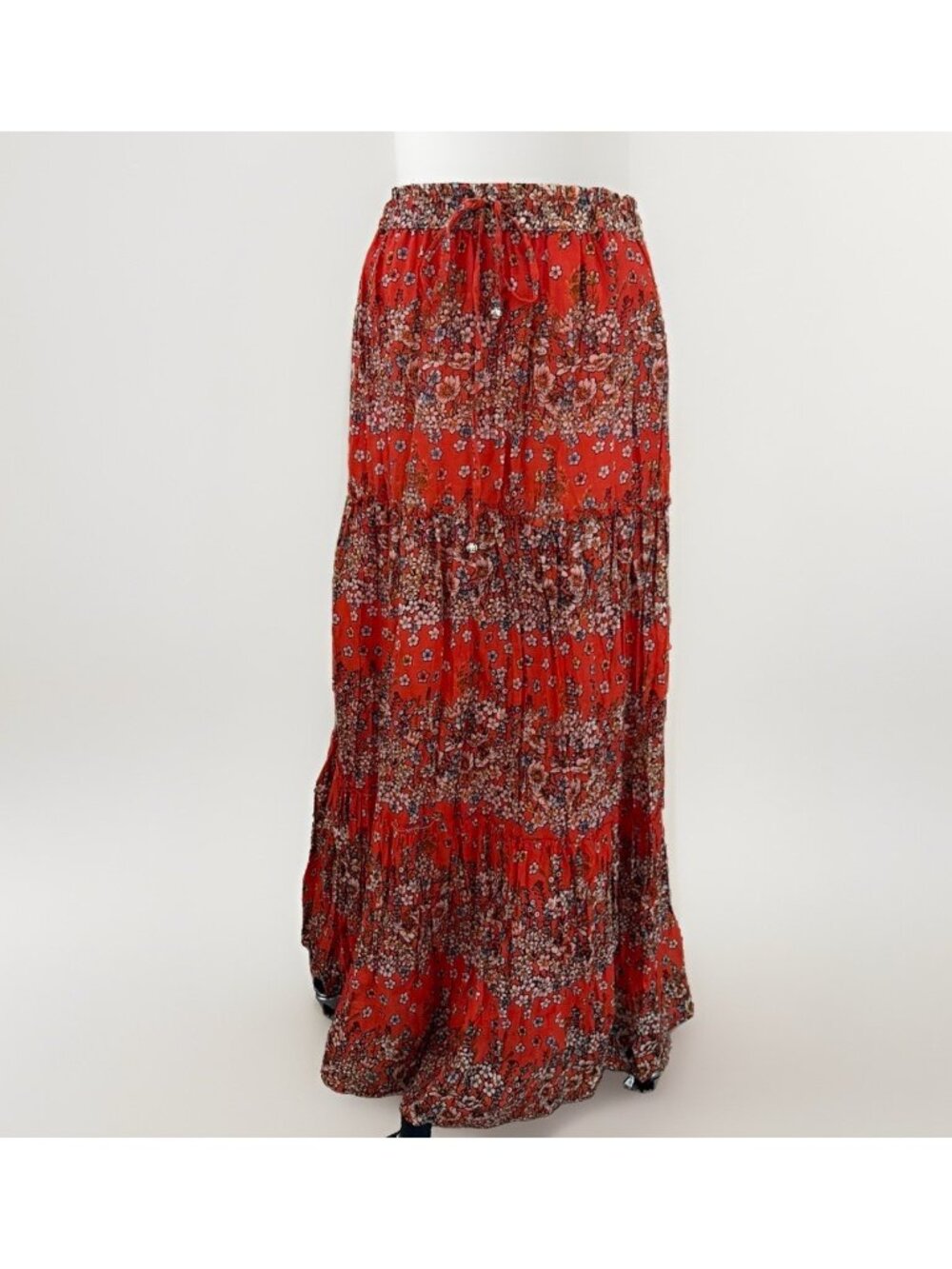 Vintage Argee Tiered Maxi Skirt Size L Whimsical Boho Flowy Peasant Broomstick